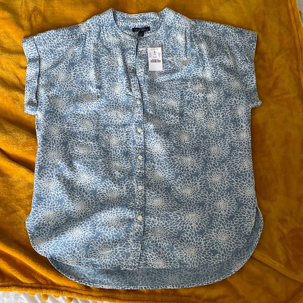 JCREW Womens Chambray, floral, Button up top, NWT